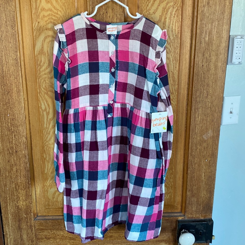 NWT jumping beans dress size 8 - flannel plaid with silver threads!
